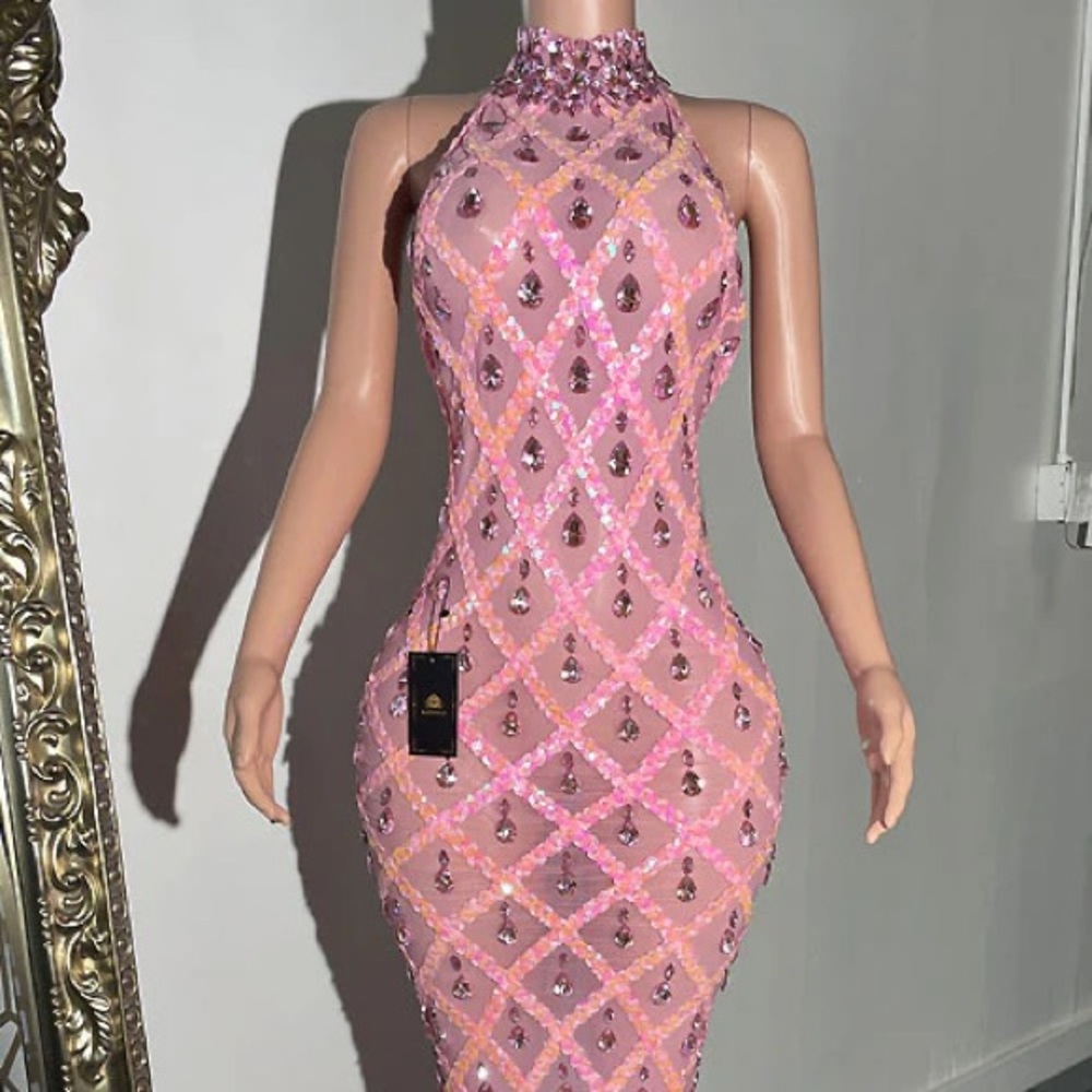 Women midnight pink rhinestone dress